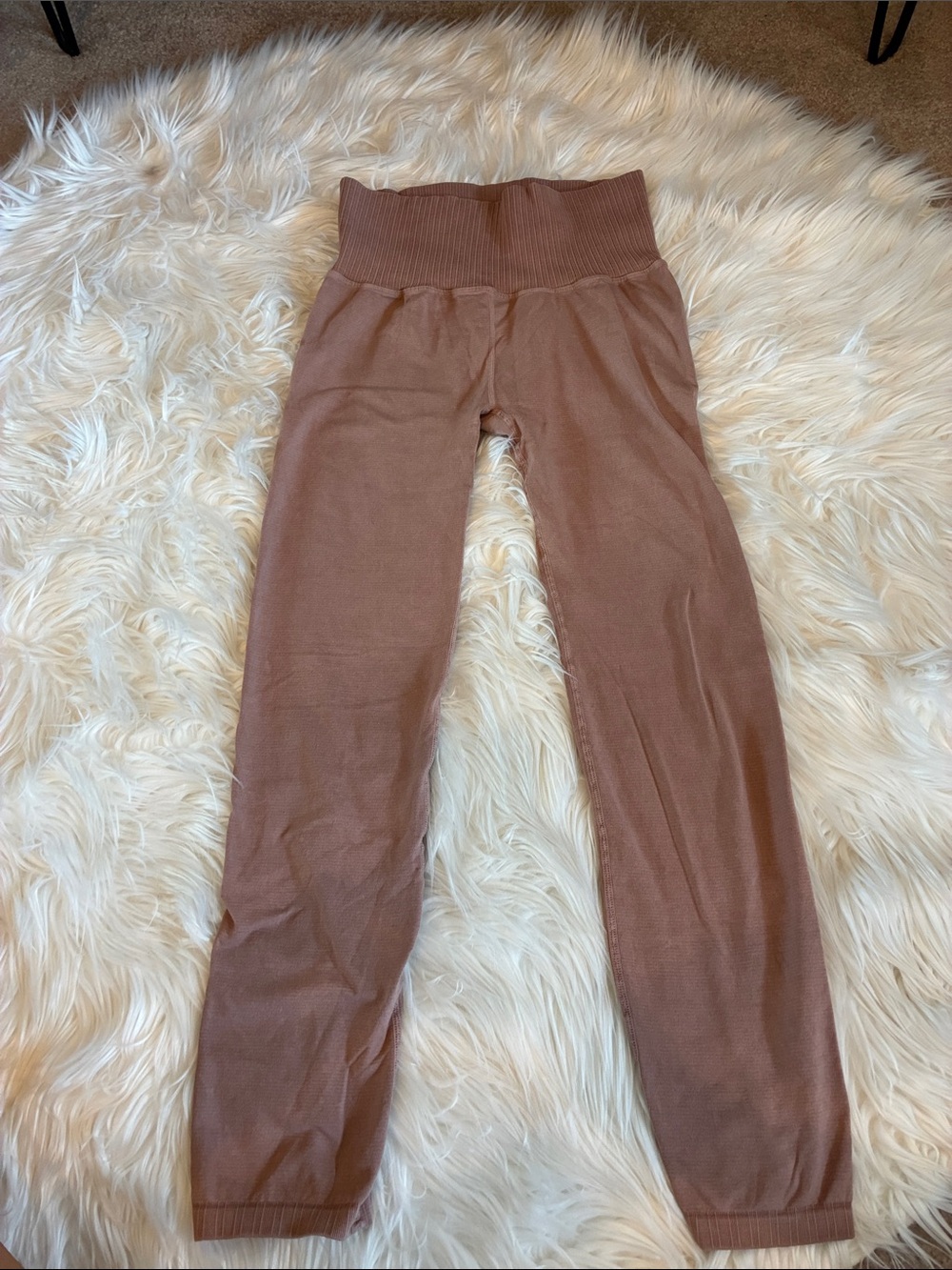 Free People Good Karma High-Waist Ribbed Waistband Pants in Brown